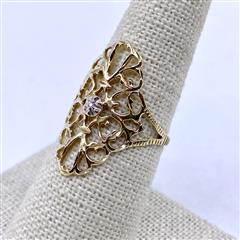 Vintage 10K Yellow Gold Lace Style Single Cut Diamond Ring Size 7.25